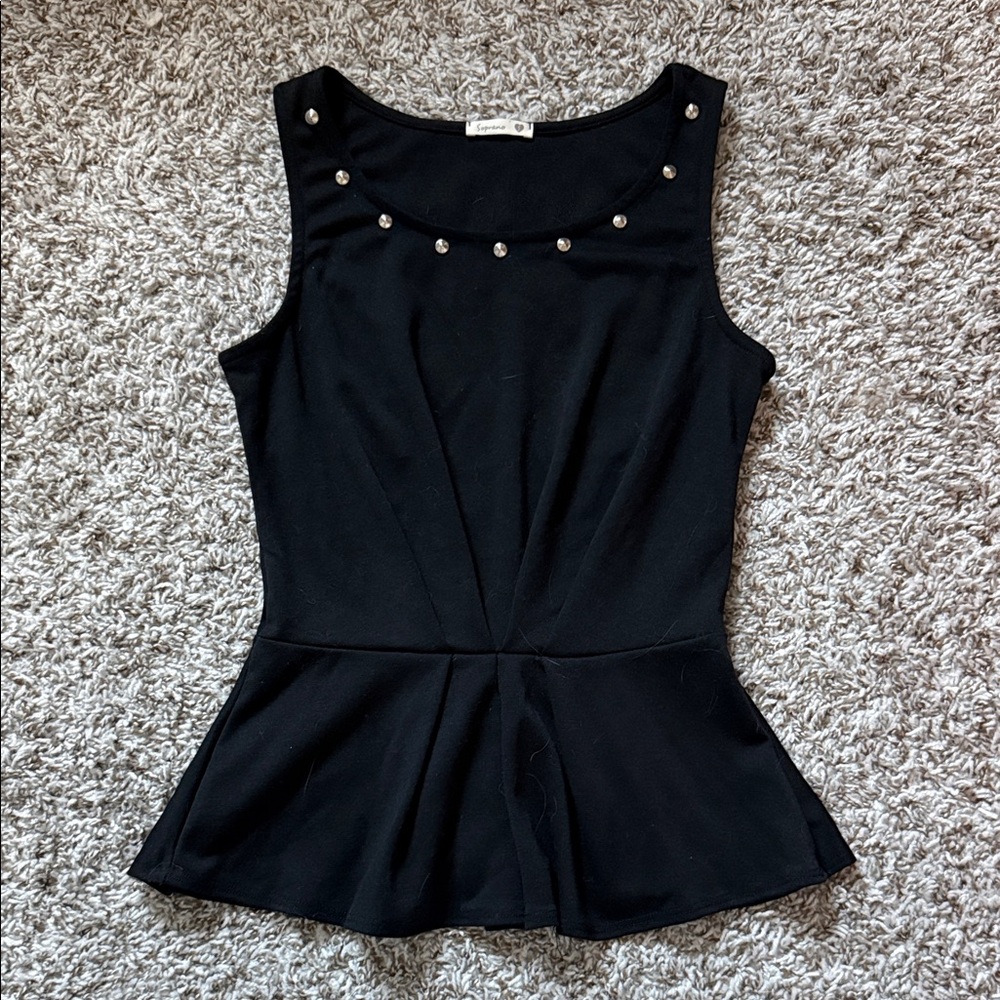 Black Sleeveless Studded Blouse